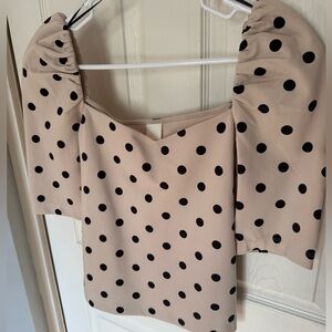 H&M Black/Beige Polka Dot Puff Sleeve Blouse